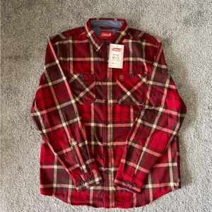 Coleman shirt mens large‎ red brown plaid flannel button down outdoors camping